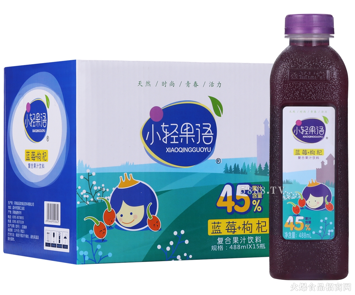 小轻果语蓝莓+枸杞复合果汁488mlx15瓶