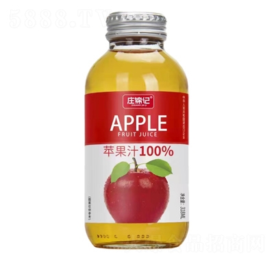 庄锦记100%果汁玻璃瓶苹果果汁318ml