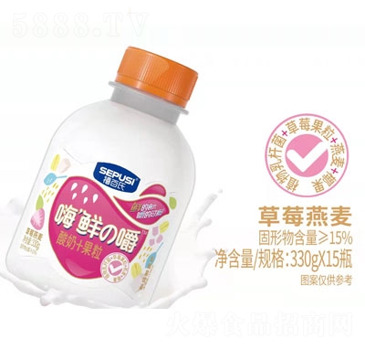 禧百氏嗨鲜の嚼酸奶果粒乳酸菌饮品草莓燕麦瓶装330g