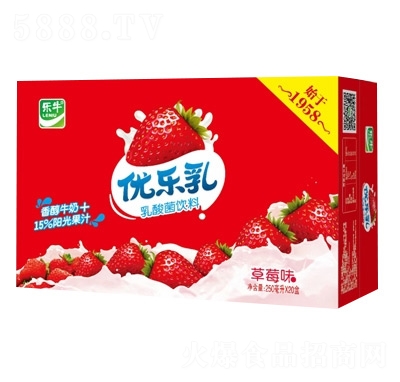 乐牛优乐乳乳酸菌饮料草莓味250毫升×20盒