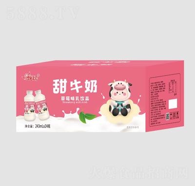 甄瑶甜牛奶草莓味乳饮品学生奶早餐奶招商243mlX24